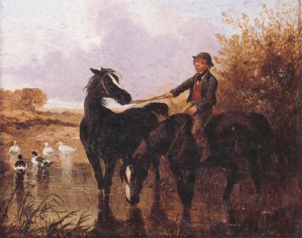 John Frederick Herring Watering The Horses and Farmyard Companions:a Pair of Paintings Sweden oil painting art
